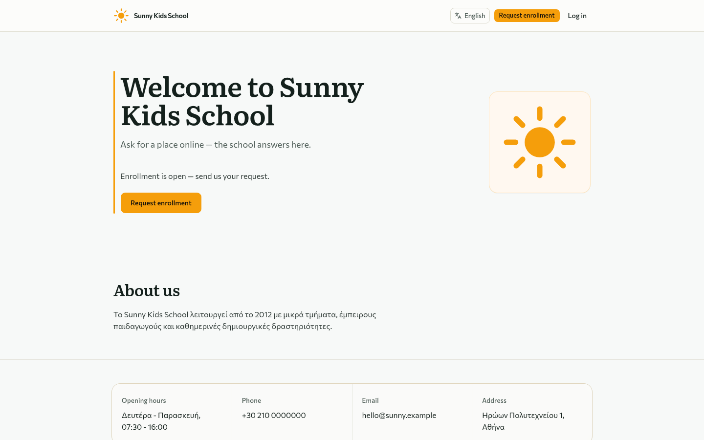 Schulwebsite mit enrolla und offener Anmeldung